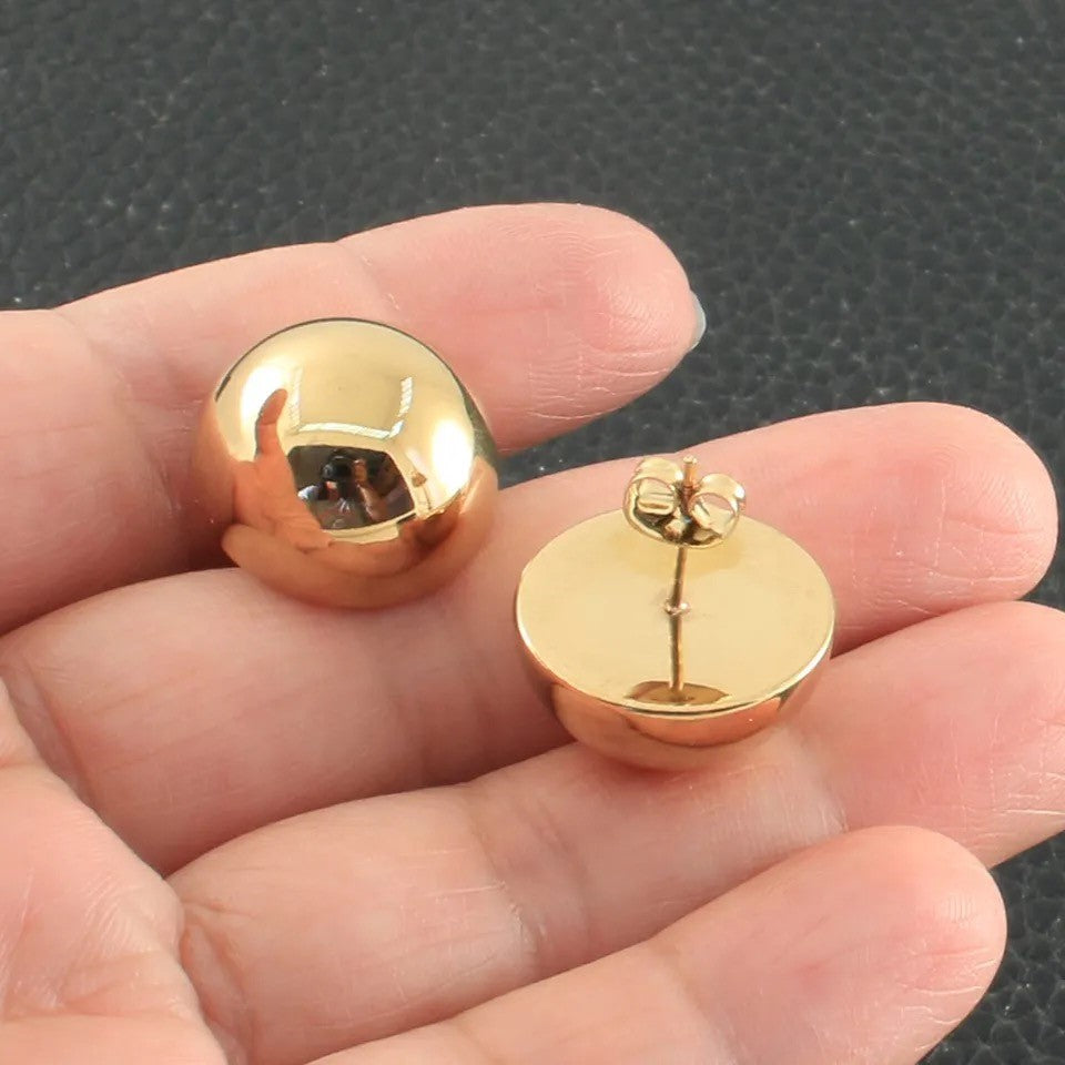 14mm Half Stainless-Steel Gold Earrings